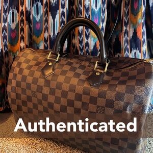Authenticated Louis Vuitton Brown Checkered Speedy 35